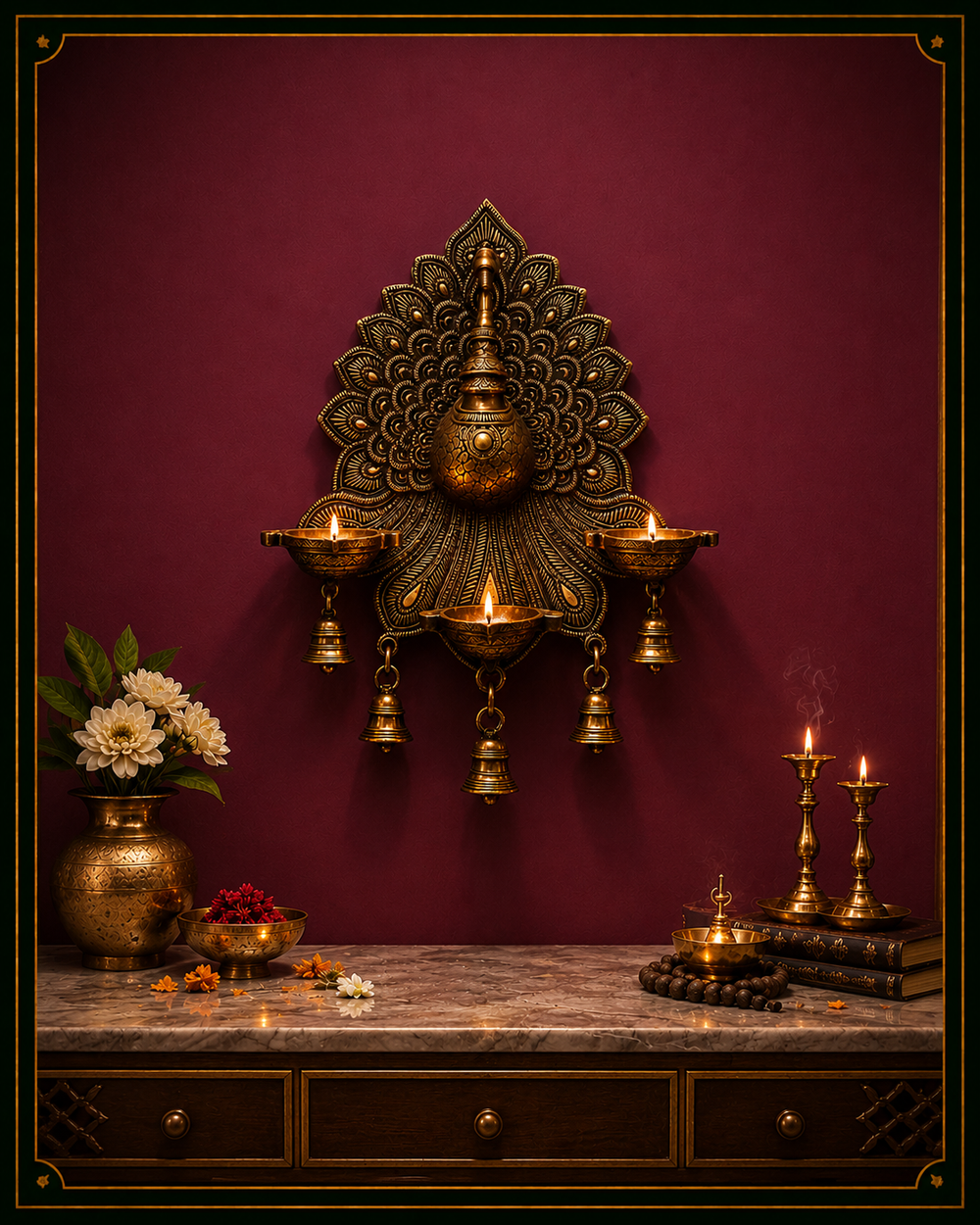 Mayur Jyoti Wall Lamp - Mayur Jyoti Wall Diyas – Handcrafted Brass Wall Décor for Elegant Spaces
