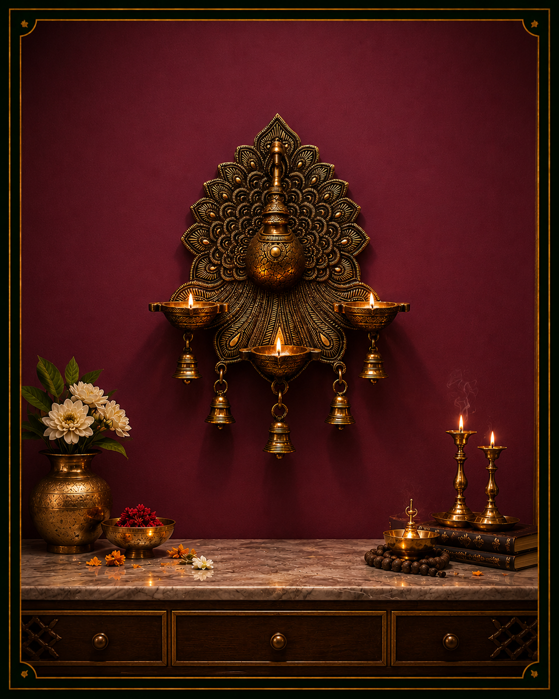 Mayur Jyoti Wall Lamp - Mayur Jyoti Wall Diyas – Handcrafted Brass Wall Décor for Elegant Spaces