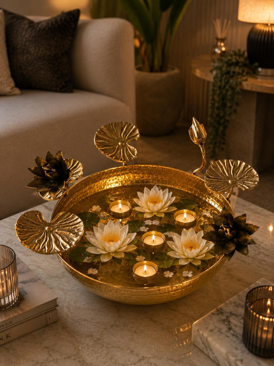 Heritage Lotus Pond Sculptural Centerpiece Bowl