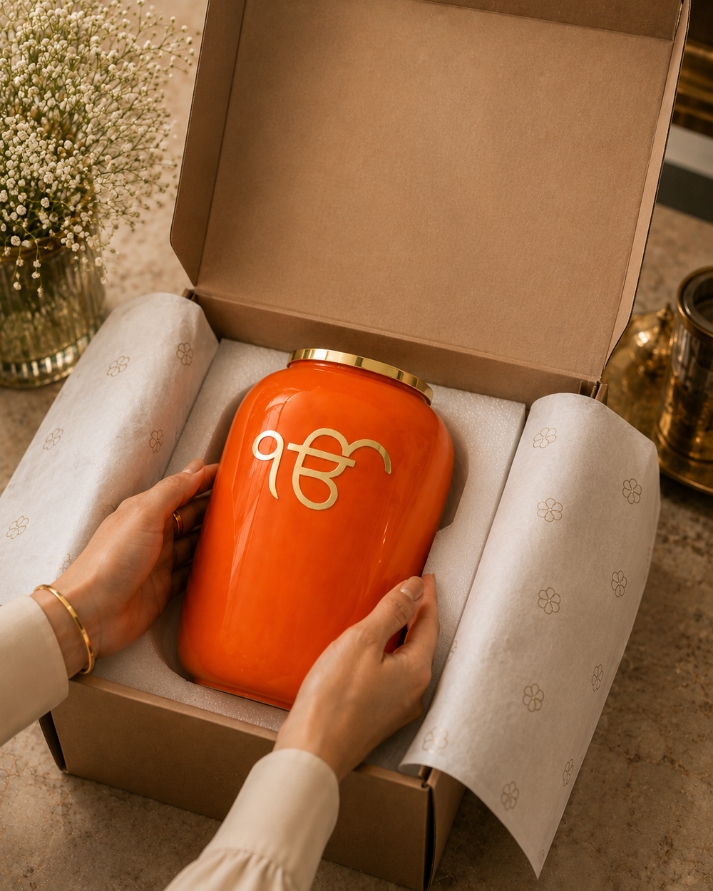 Enameled Ek Onkar Blessing Vase in Metal