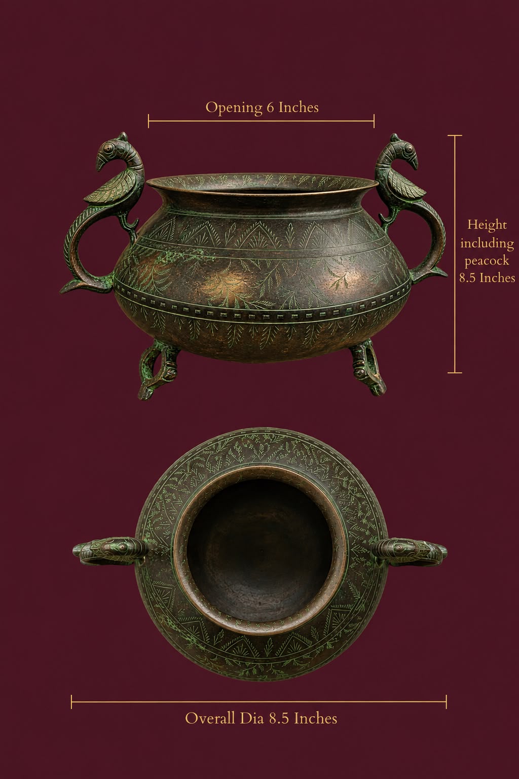 Vintage Peacock-Handled Heritage Brass Urn