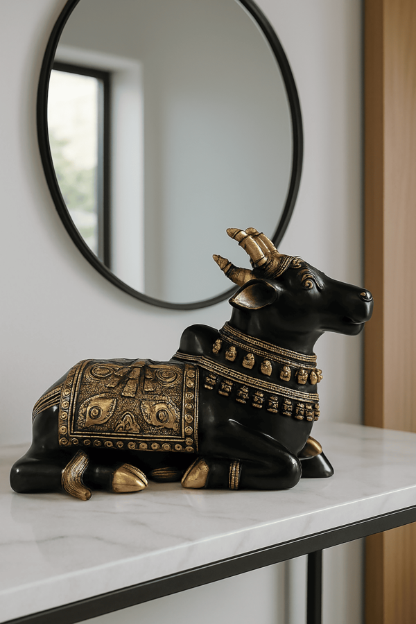 Carved Nandi in Black Brass
