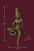 Chola Parvati in Lalitasana 13 Inches in Antique Green (Inspired by Early Chola bronzes of Parvati, circa 1000 A.D.)