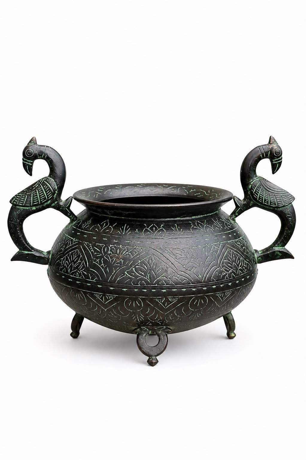 Vintage Peacock-Handled Heritage Brass Urn