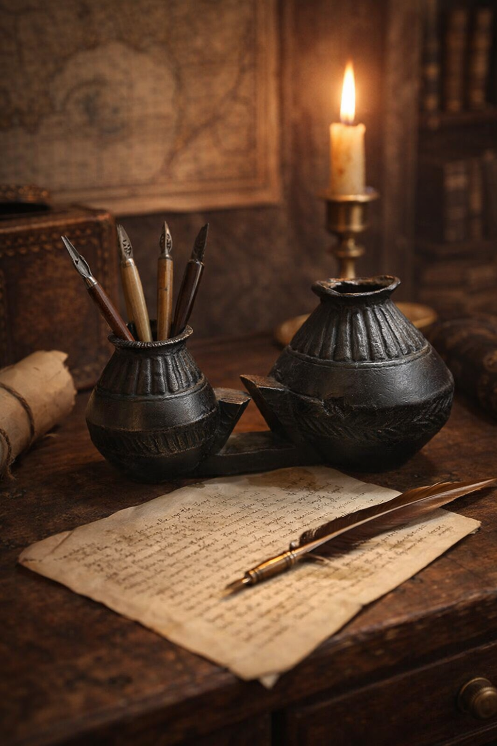Antique Wooden Inkpot – Lekhak