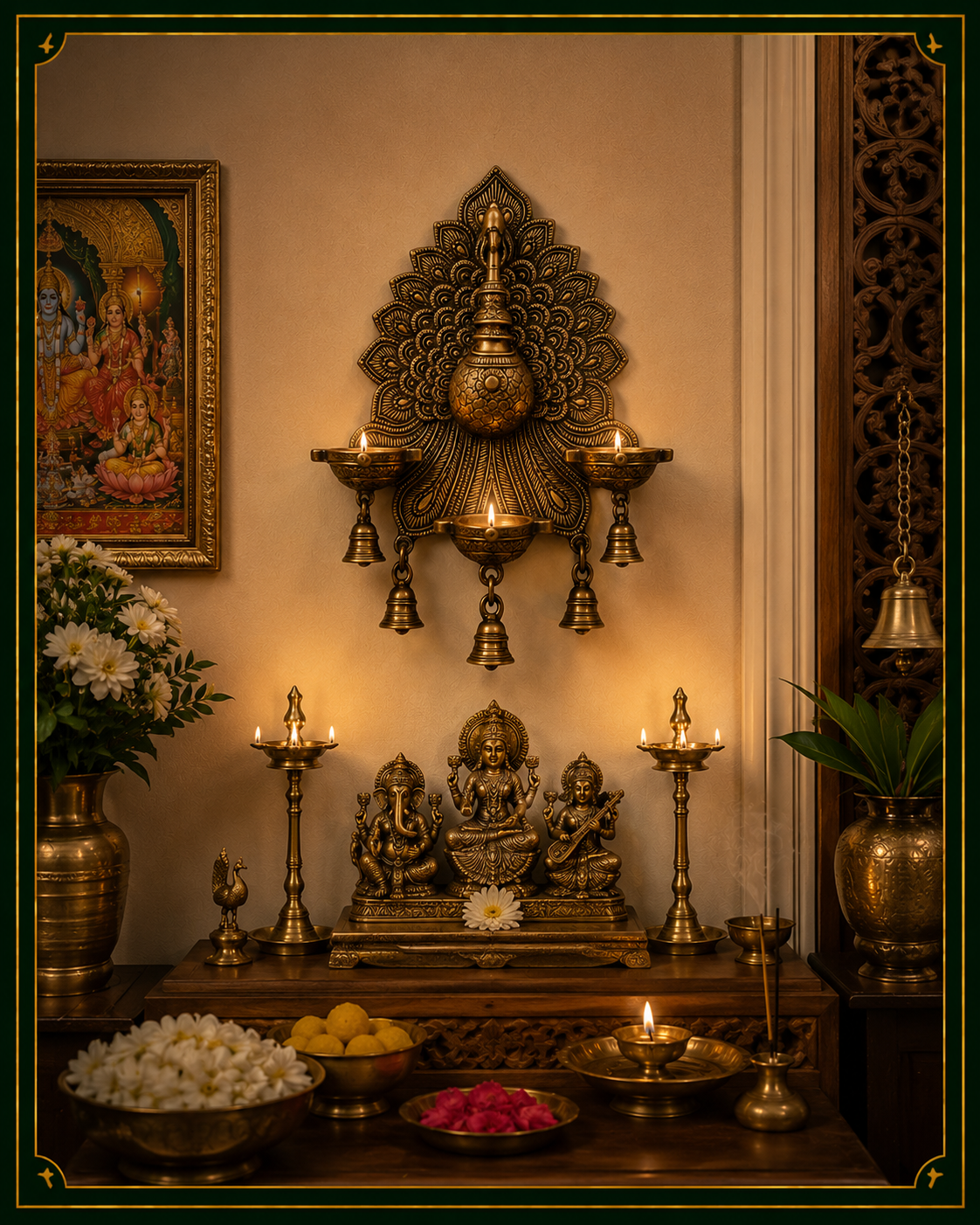 Mayur Jyoti Wall Lamp - Mayur Jyoti Wall Diyas – Handcrafted Brass Wall Décor for Elegant Spaces
