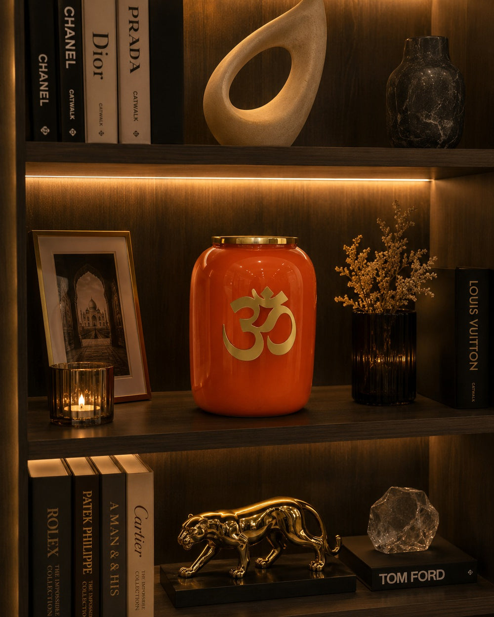 Enameled Om Blessing Vase in Metal