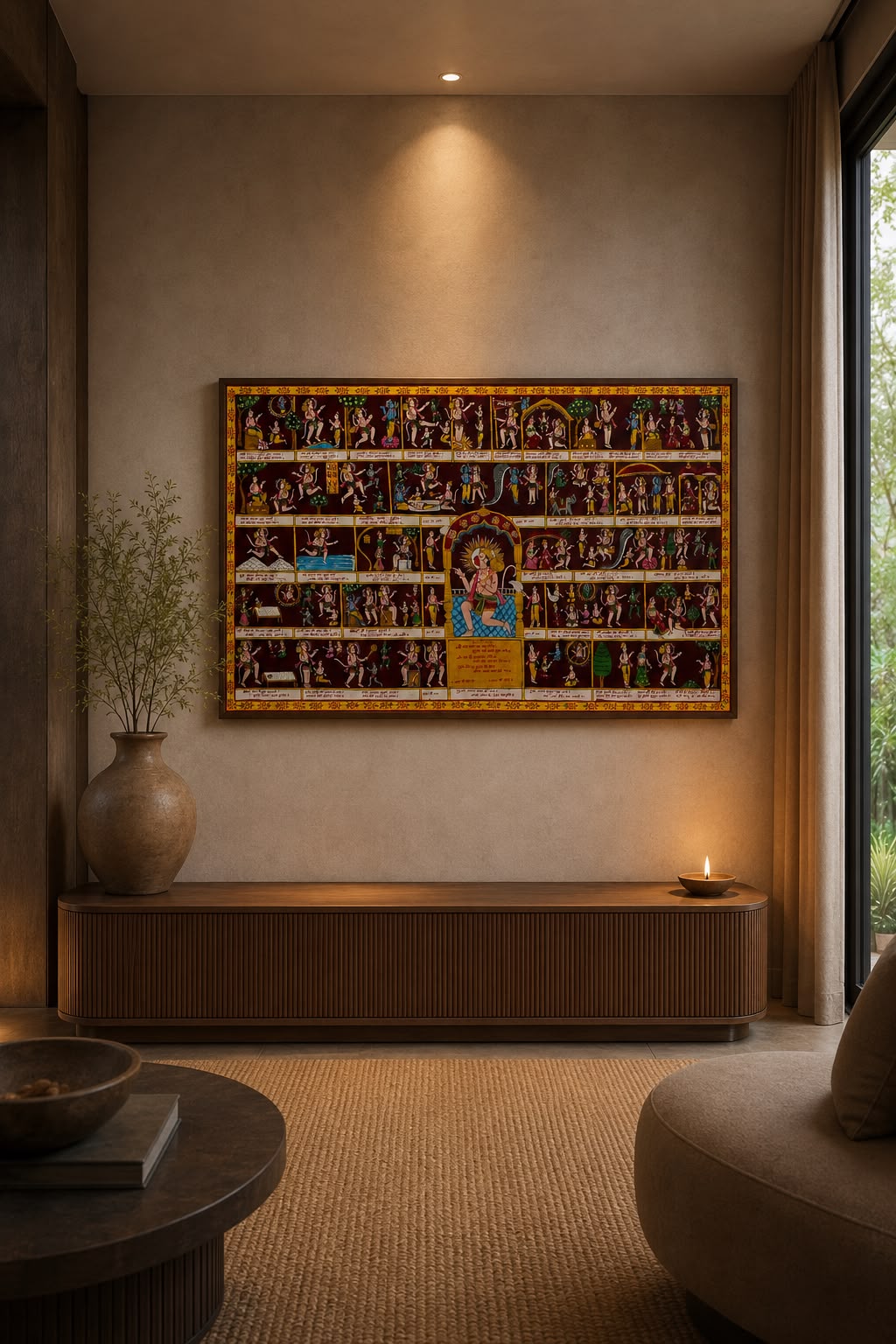 Shree Hanuman Chalisa Phad Painting with Brown Background (Original by a National Awardee)