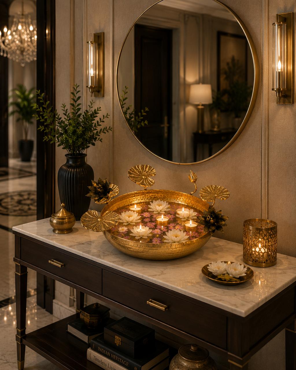 Heritage Lotus Pond Sculptural Centerpiece Bowl