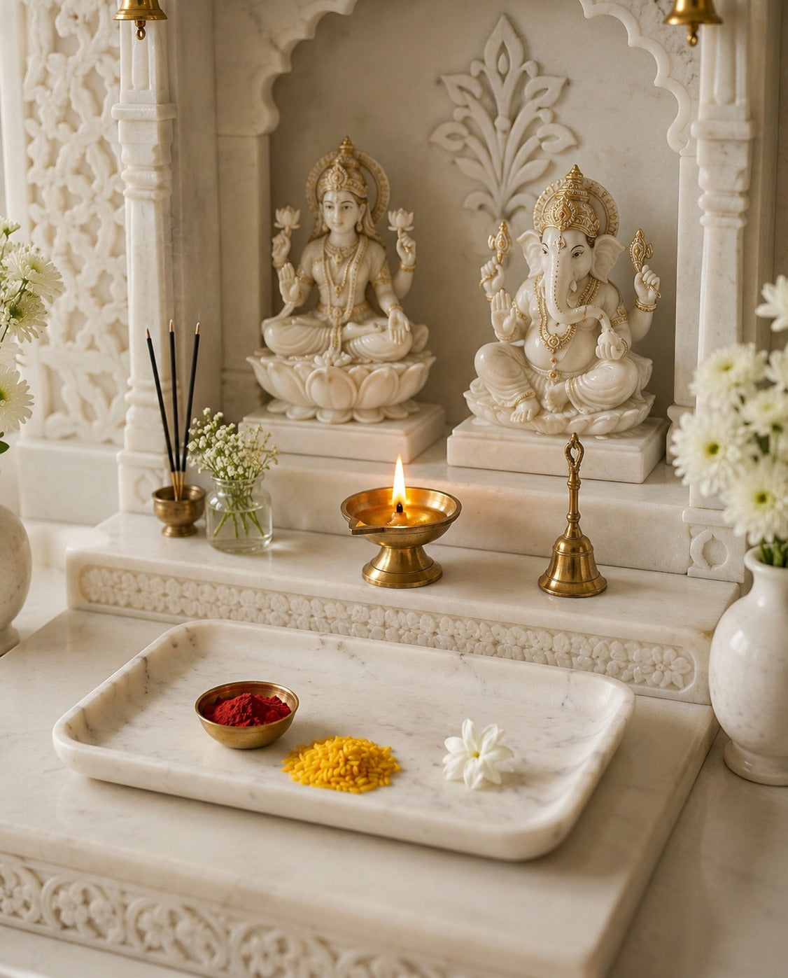White Multipurpose Marble Tray for Hosting and Many Other Functions