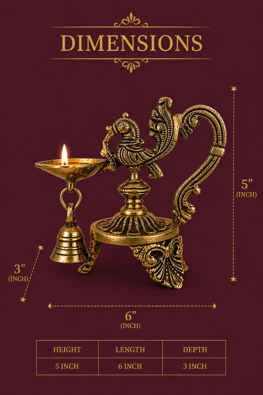 Mayur Deepam – Handcrafted Brass Peacock Diya with Bell