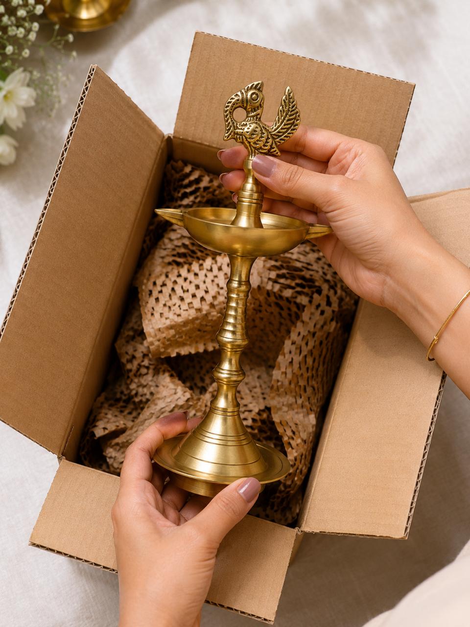 Panchmukhi Brass Peacock Diya | Handcrafted in Brass for Home Temple & Décor