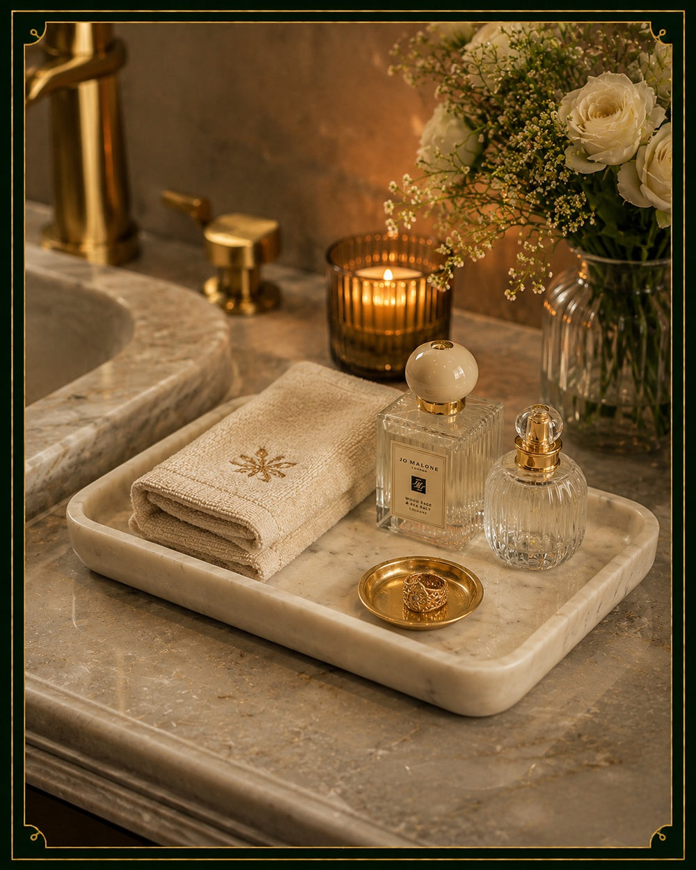 White Multipurpose Marble Tray for Hosting and Many Other Functions