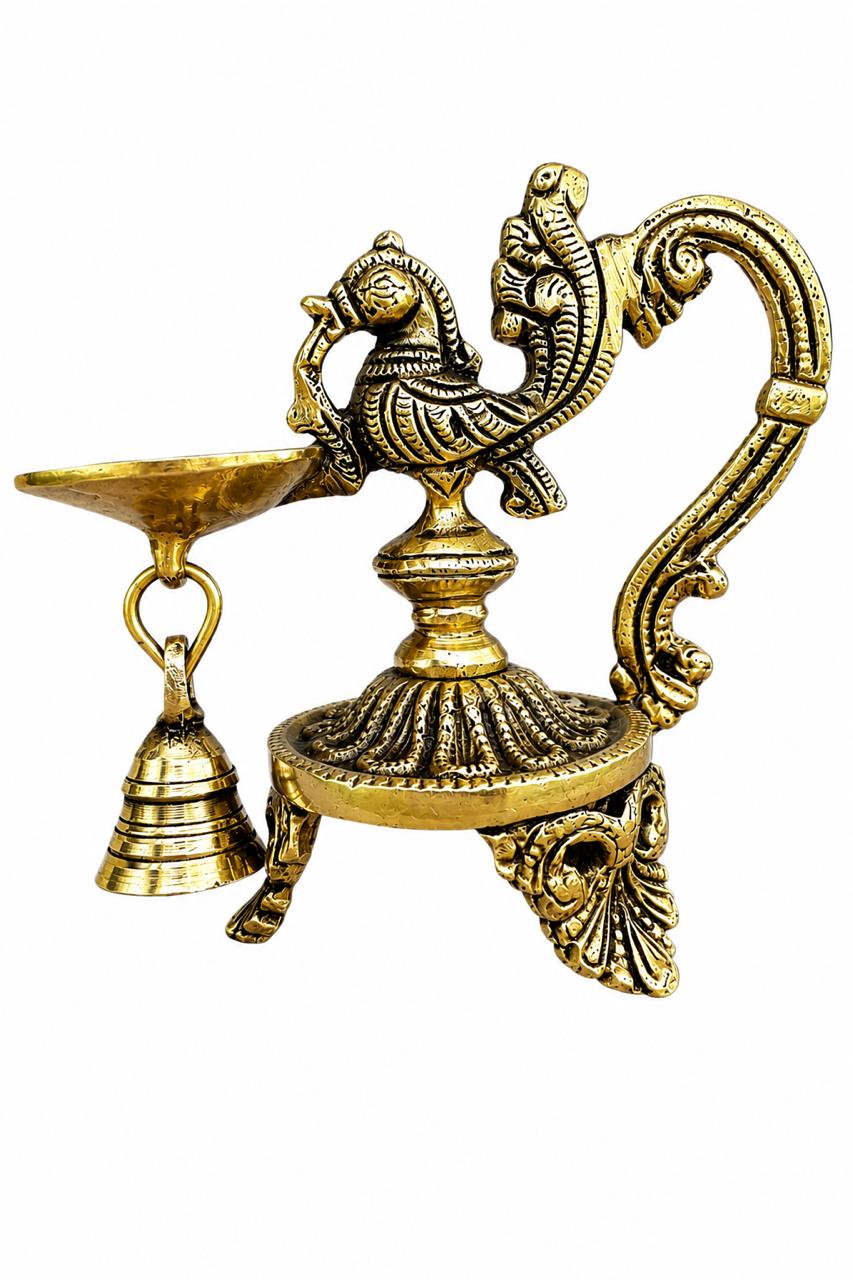 Mayur Deepam – Handcrafted Brass Peacock Diya with Bell