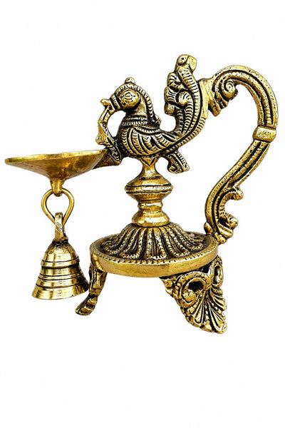 Mayur Deepam – Handcrafted Brass Peacock Diya with Bell