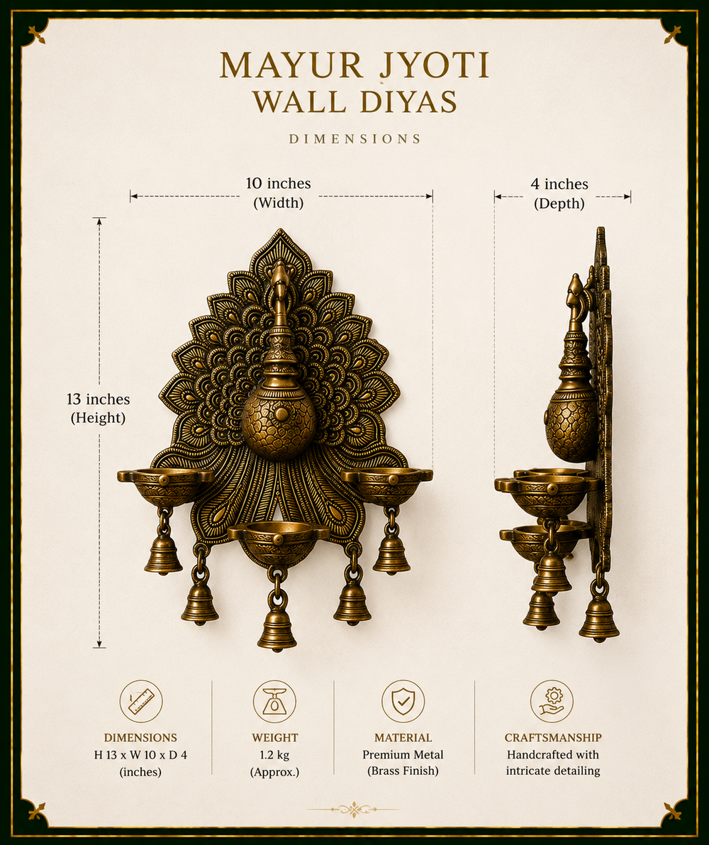 Mayur Jyoti Wall Lamp - Mayur Jyoti Wall Diyas – Handcrafted Brass Wall Décor for Elegant Spaces