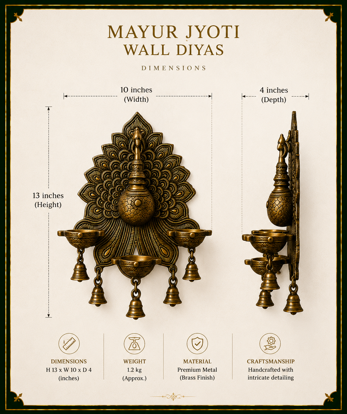 Mayur Jyoti Wall Lamp - Mayur Jyoti Wall Diyas – Handcrafted Brass Wall Décor for Elegant Spaces