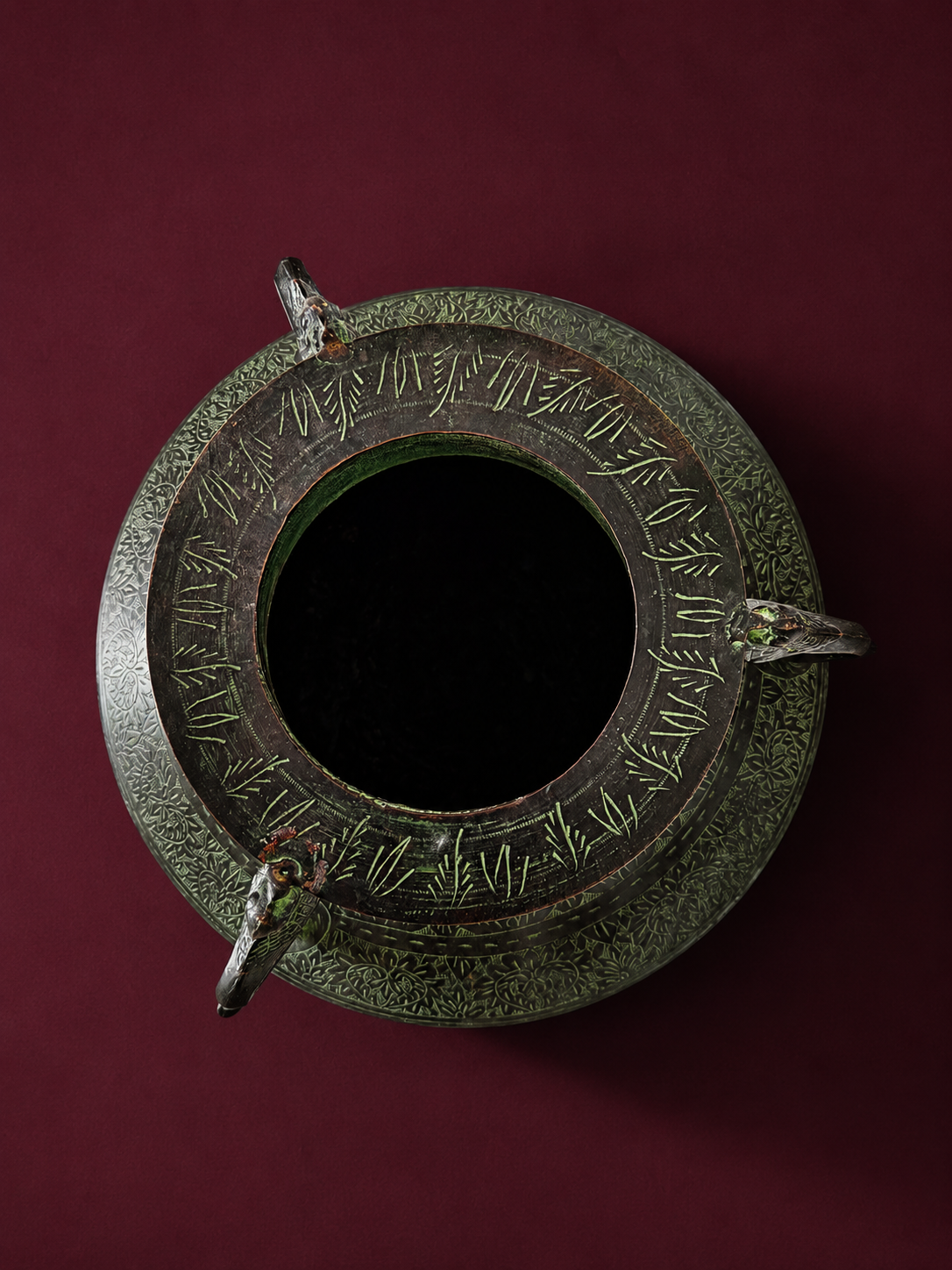 Verdigris Etched Brass Heritage Vessel - That Carries Civilizations
