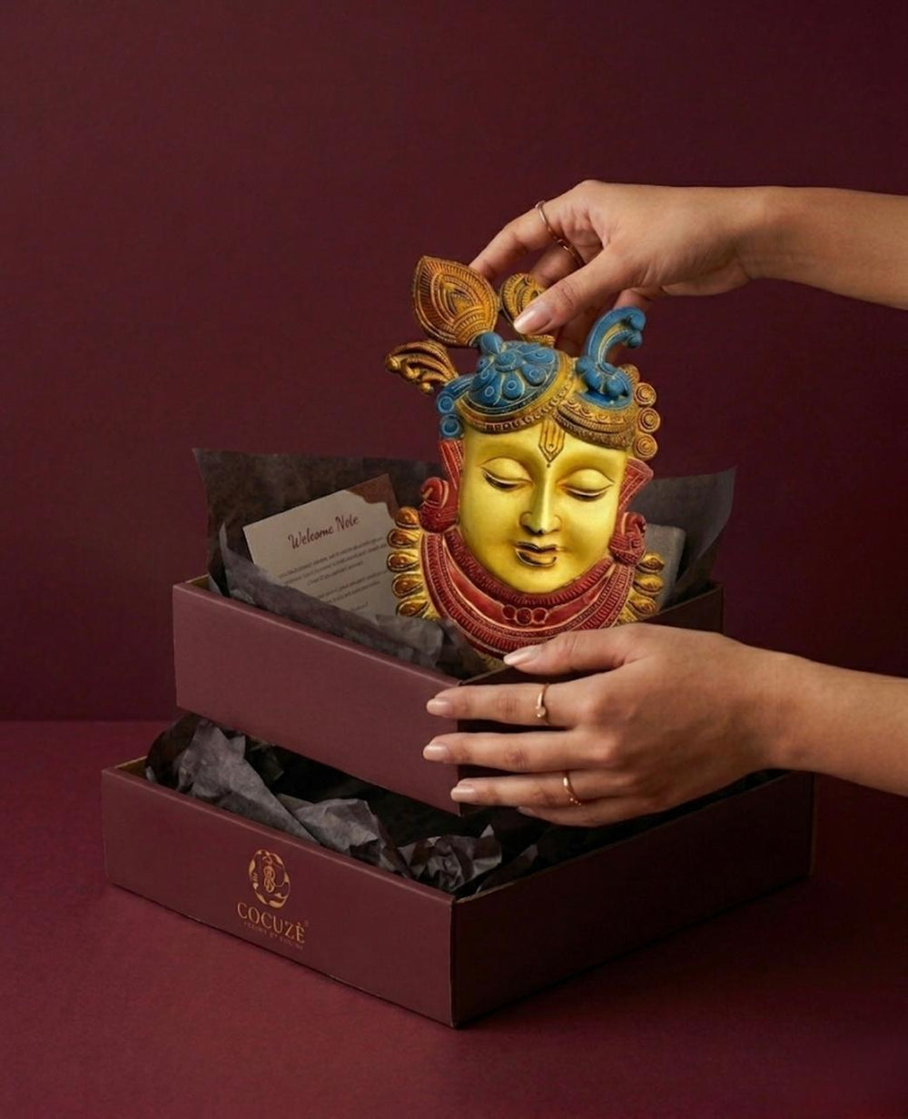 Shrinathji | Krishna - The Divine Presence in hand-coloured Brass