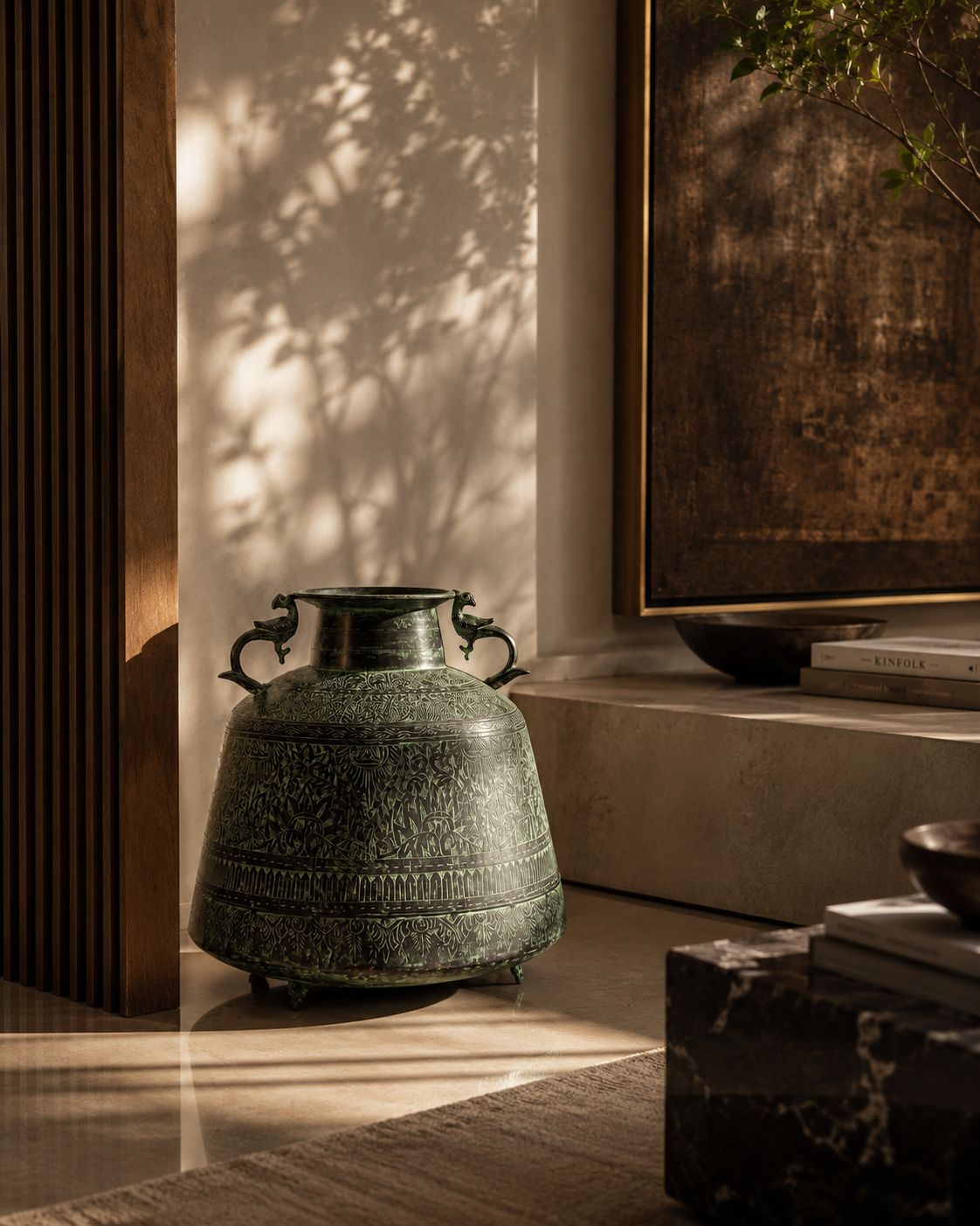 Verdigris Etched Brass Heritage Vessel - That Carries Civilizations
