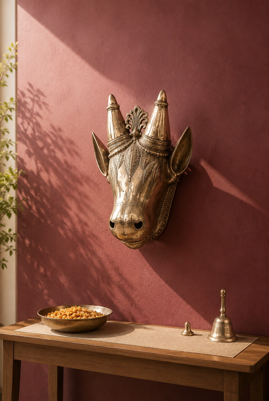 Nandi Wall Sculpture – Antique Gold Brass Finish