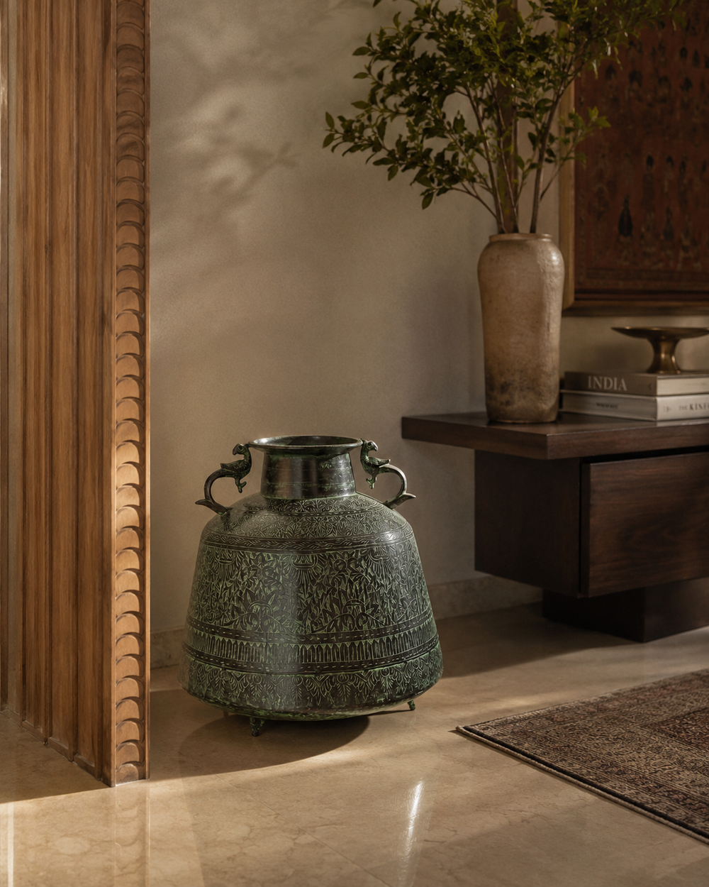 Verdigris Etched Brass Heritage Vessel - That Carries Civilizations