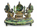 Antique Brass Ganesha, Lakshmi & Saraswati Idol – Green Patina