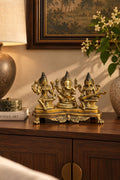 Antique Brass Ganesha, Lakshmi & Saraswati Idol – Golden Finish