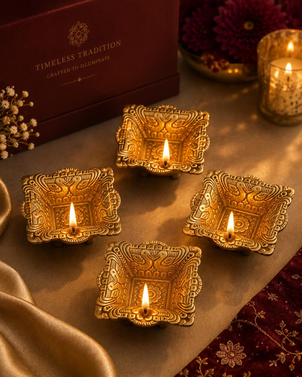 Heirloom Carved Brass Diya Set | Everyday Luxury Collection