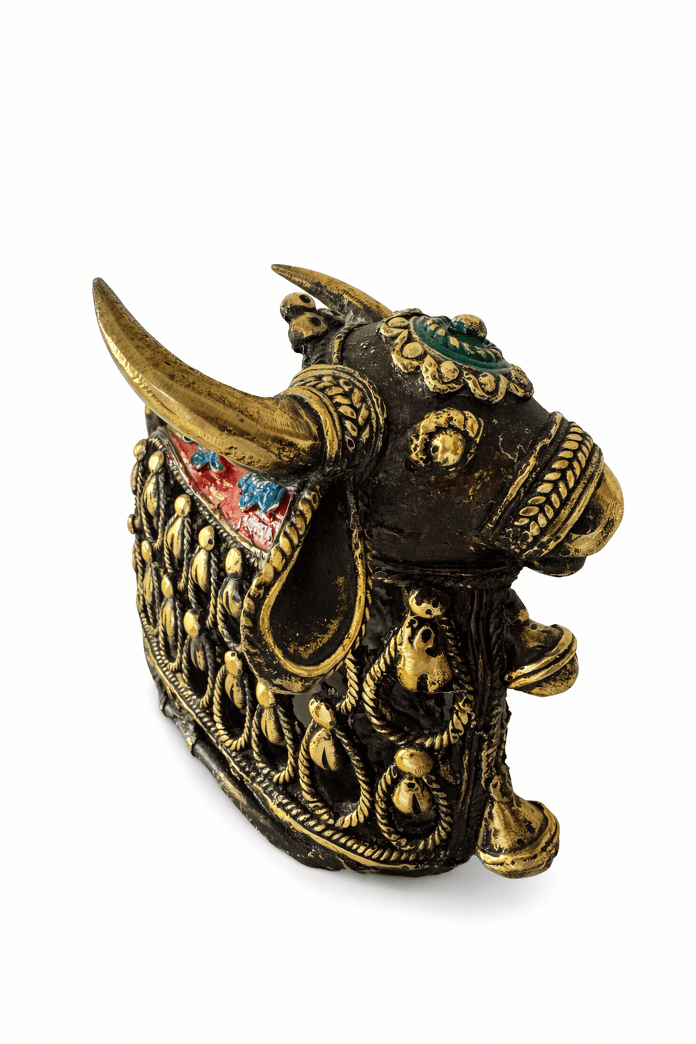 Dhokra Brass Nandi with Colourful Jali Work