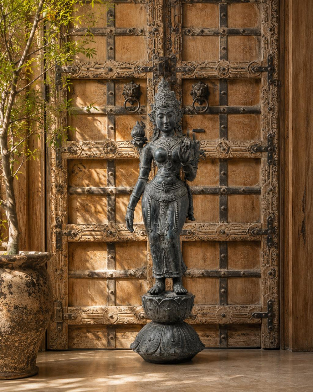 Balinese Bronze Shakti Sculpture in Bronze | 43-Inch Antique Finish Goddess Statue