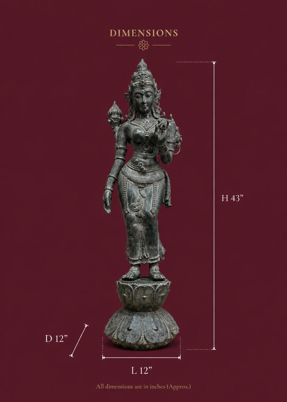 Balinese Bronze Shakti Sculpture in Bronze | 43-Inch Antique Finish Goddess Statue