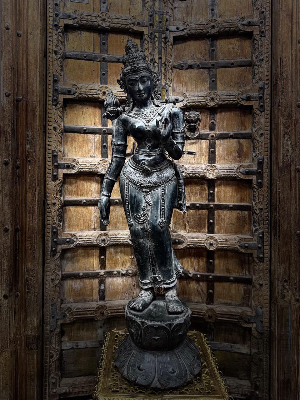 Balinese Bronze Shakti Sculpture in Bronze | 43-Inch Antique Finish Goddess Statue