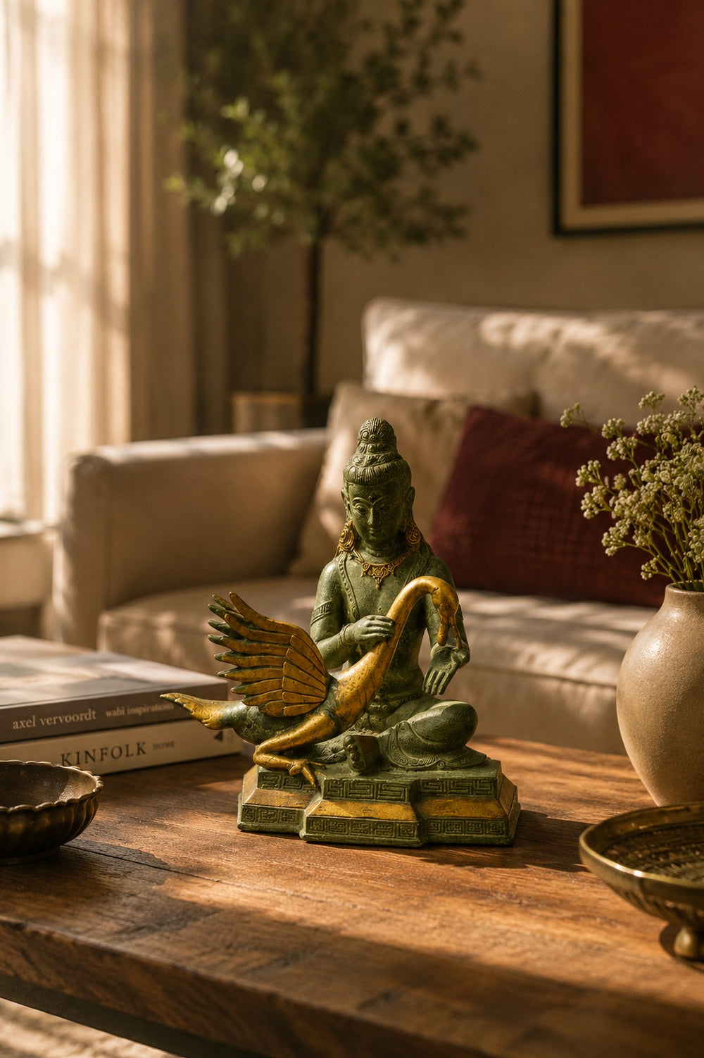 Handcrafted Buddha with Swan Bronze Sculpture | Luxury Spiritual Decor