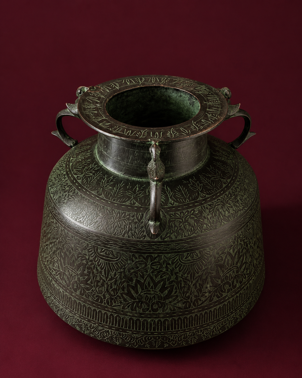 Verdigris Etched Brass Heritage Vessel - That Carries Civilizations