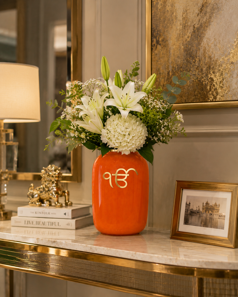 Enameled Ek Onkar Blessing Vase in Metal