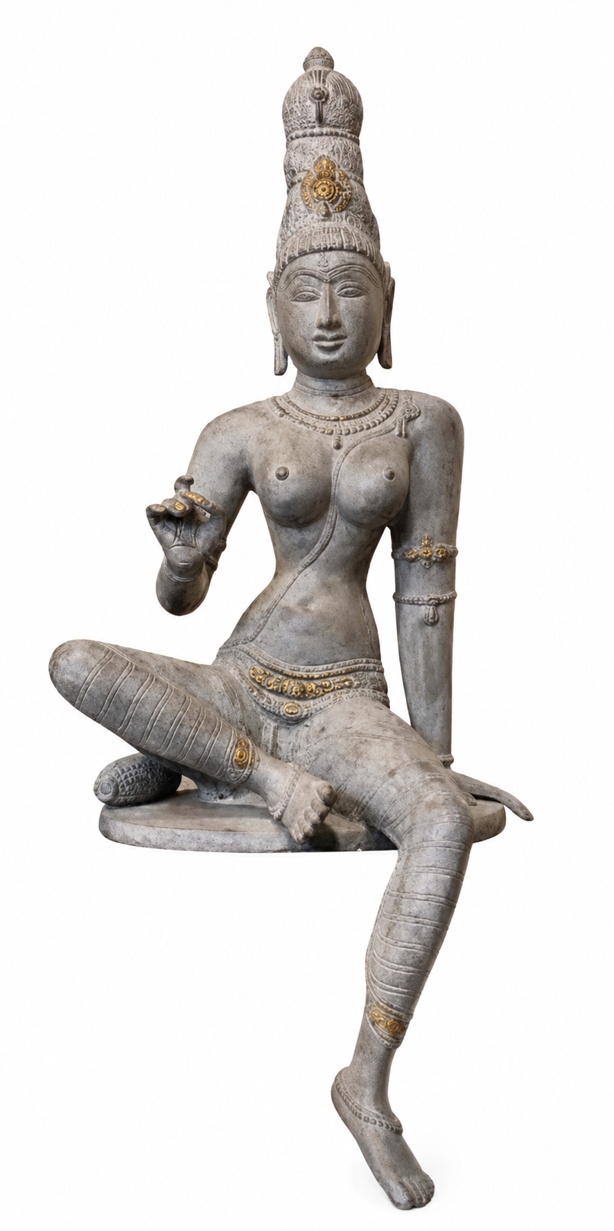 Reproduction of Grey Chola Parvati in 20 inch in Lalitasana - (Inspired by Chola bronzes of Goddess Parvati)