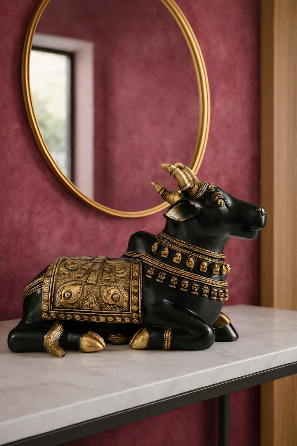 Carved Nandi in Black Brass