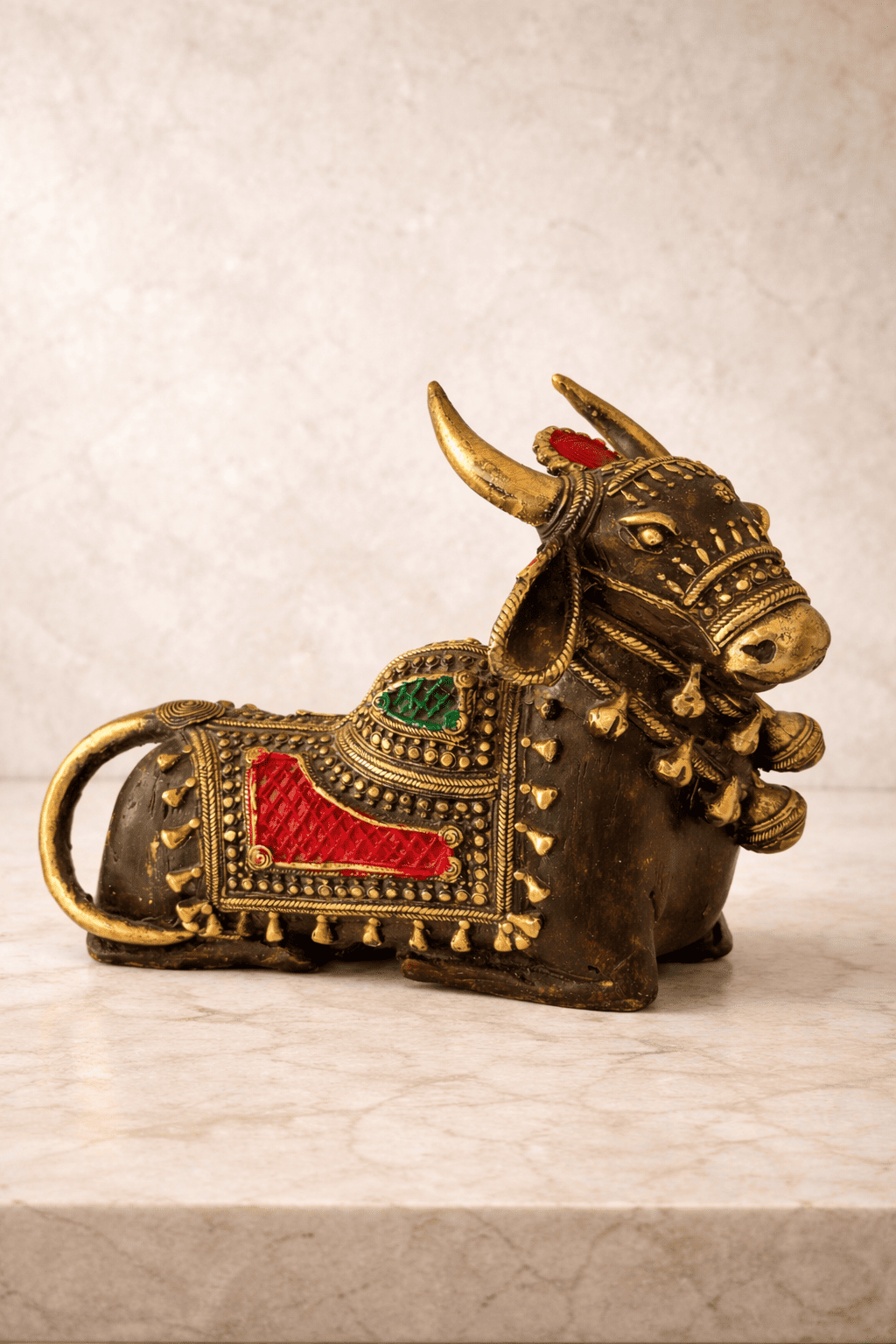 Dhokra Brass Nandi sitting in Devotion