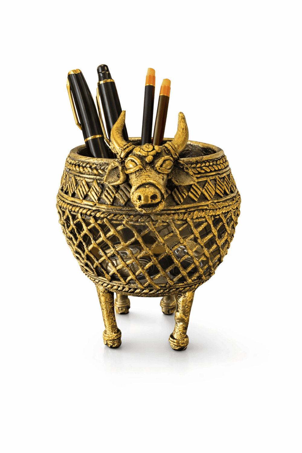 Dhokra Brass Standing Bull Accessory Holder