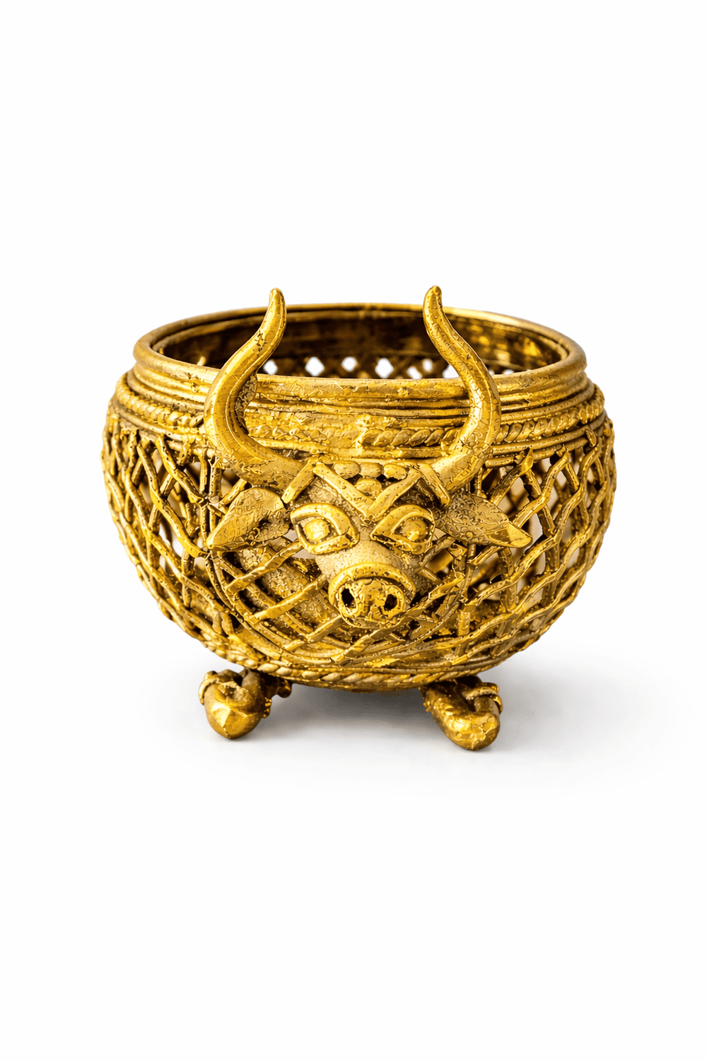 Dhokra Brass Sitting Bull Accessory Holder