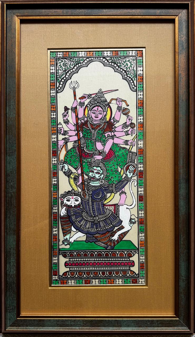 Durga Mahishasuramardini - Pattachitra Painting by a National Awardee (Framed)