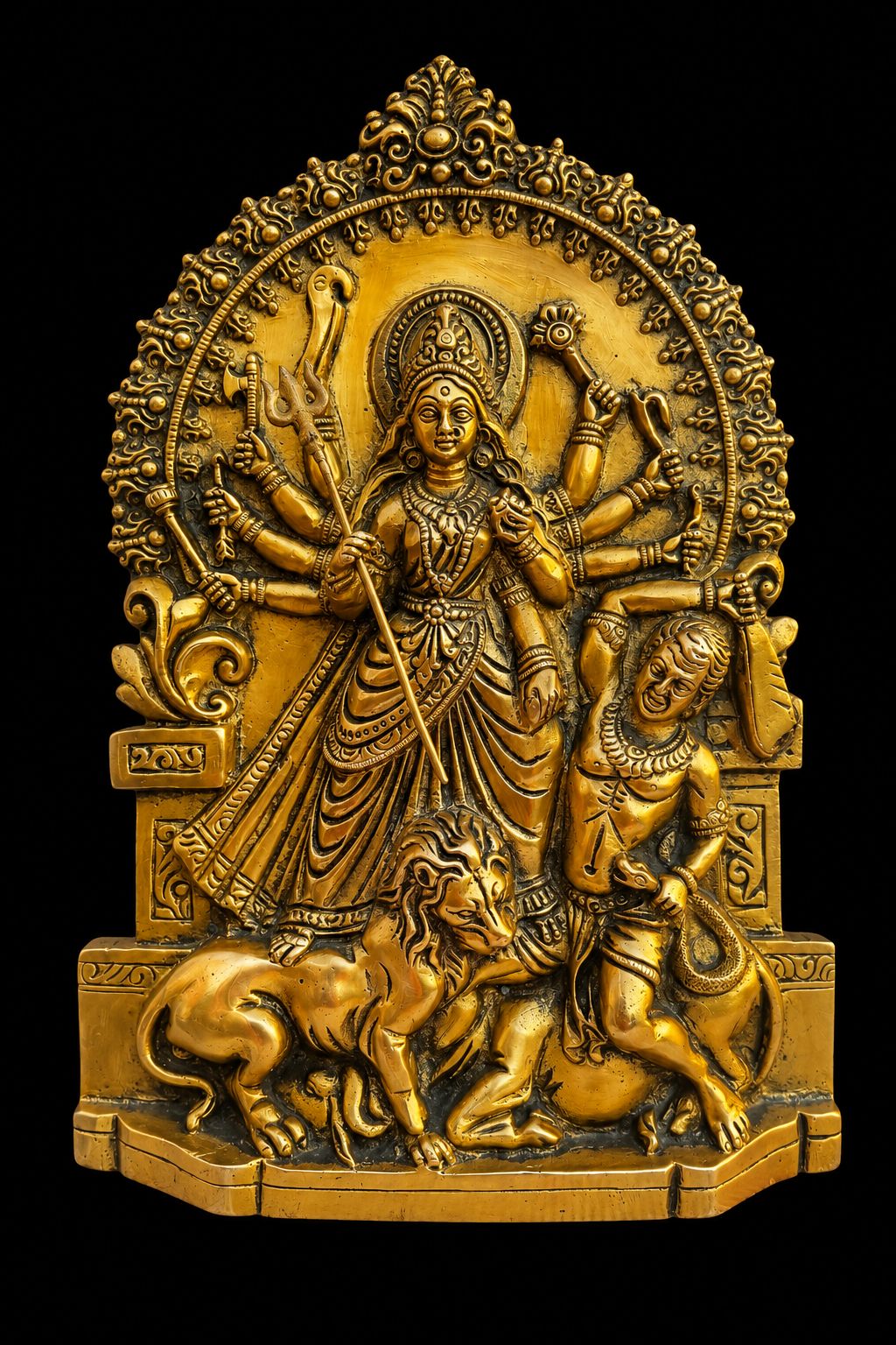 Durga - Brass Shakti Relief Panel