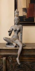 Reproduction of Grey Chola Parvati in 20 inch in Lalitasana - (Inspired by Chola bronzes of Goddess Parvati)
