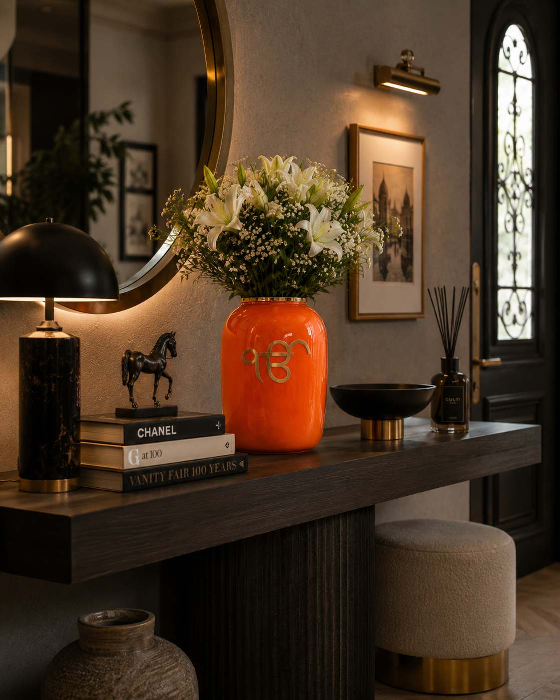 Enameled Ek Onkar Blessing Vase in Metal
