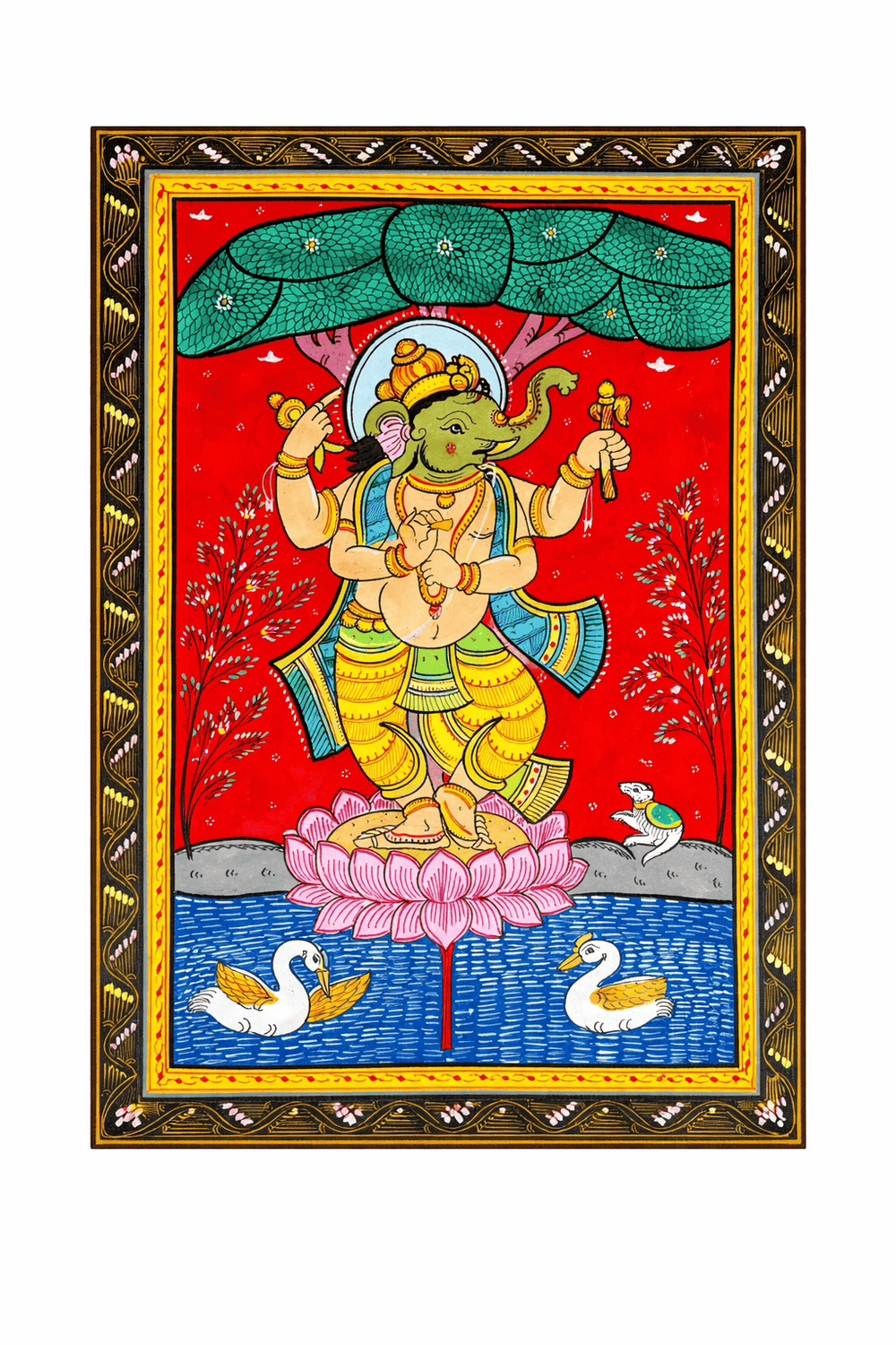 Lord Ganesha on Lotus Pattachitra Painting (Unframed)
