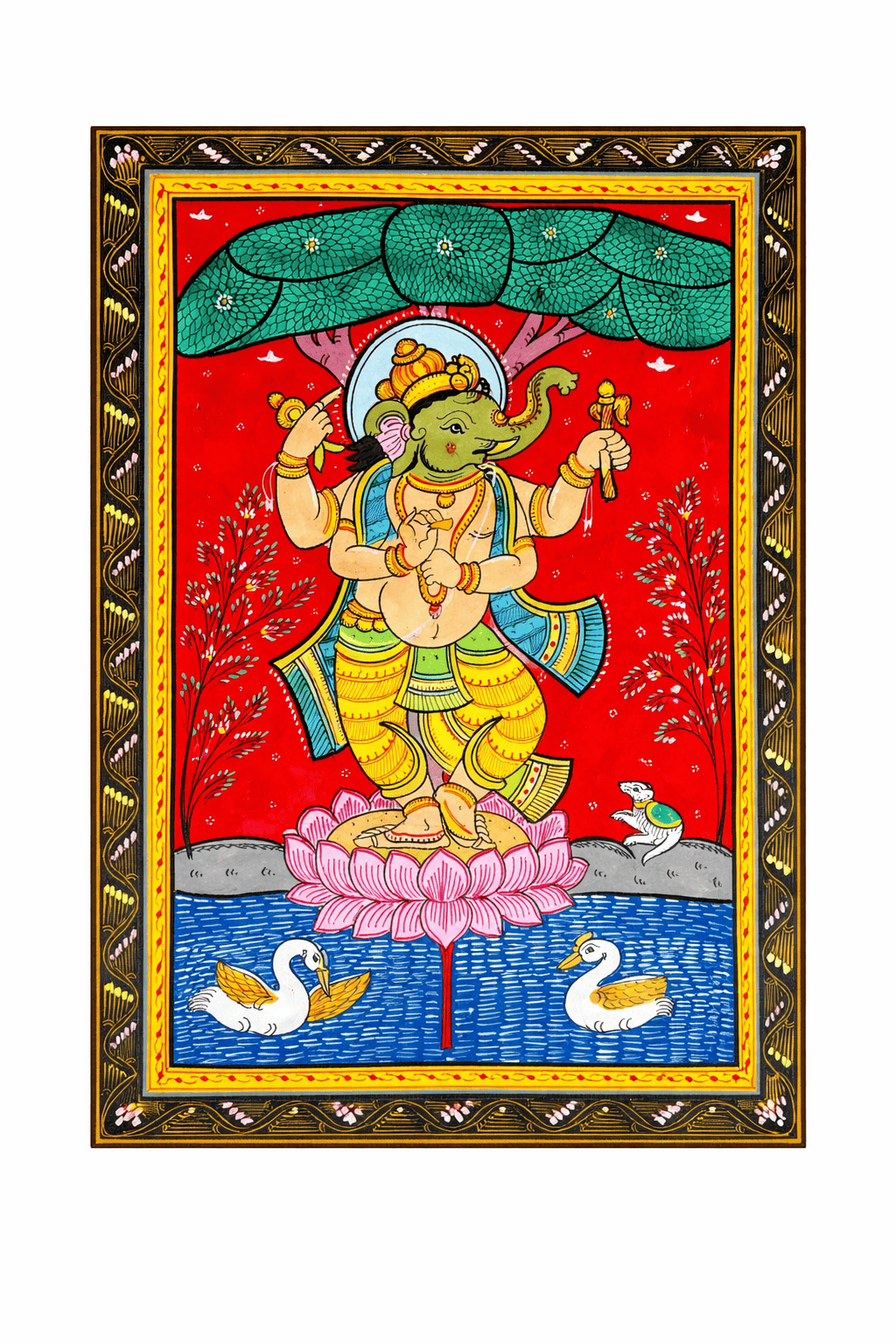 Lord Ganesha on Lotus Pattachitra Painting (Unframed)