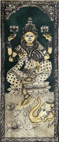 Gajalakshmi in Pattachitra Painting in Green – By a National Awardee (Unframed)