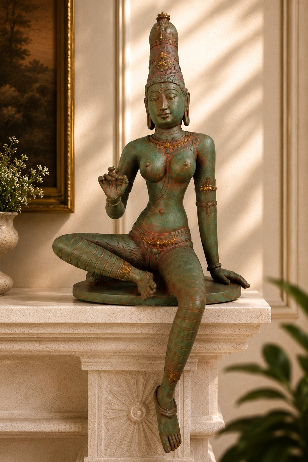 Chola Parvati in 20 inch in Lalitasana –(Inspired by Early Chola bronzes of Parvati, circa 1000 A.D.)