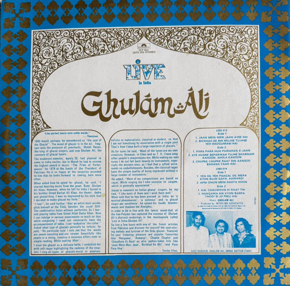 Ghulam Ali - Live in India - Ghulam Ali - Double LP Vinyl Record